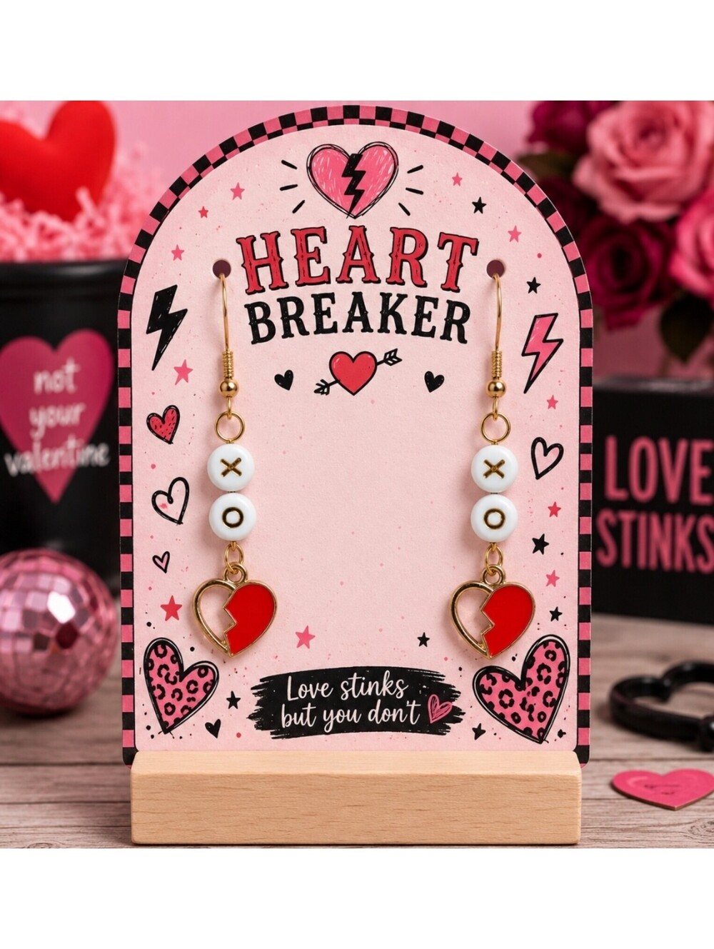 Heart Breaker Love Valentine's Day Heart XO Gold Hypoallergenic Earrings